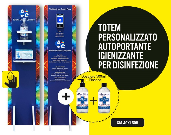 Totem per la disinfezione delle mani e controllo Green pass